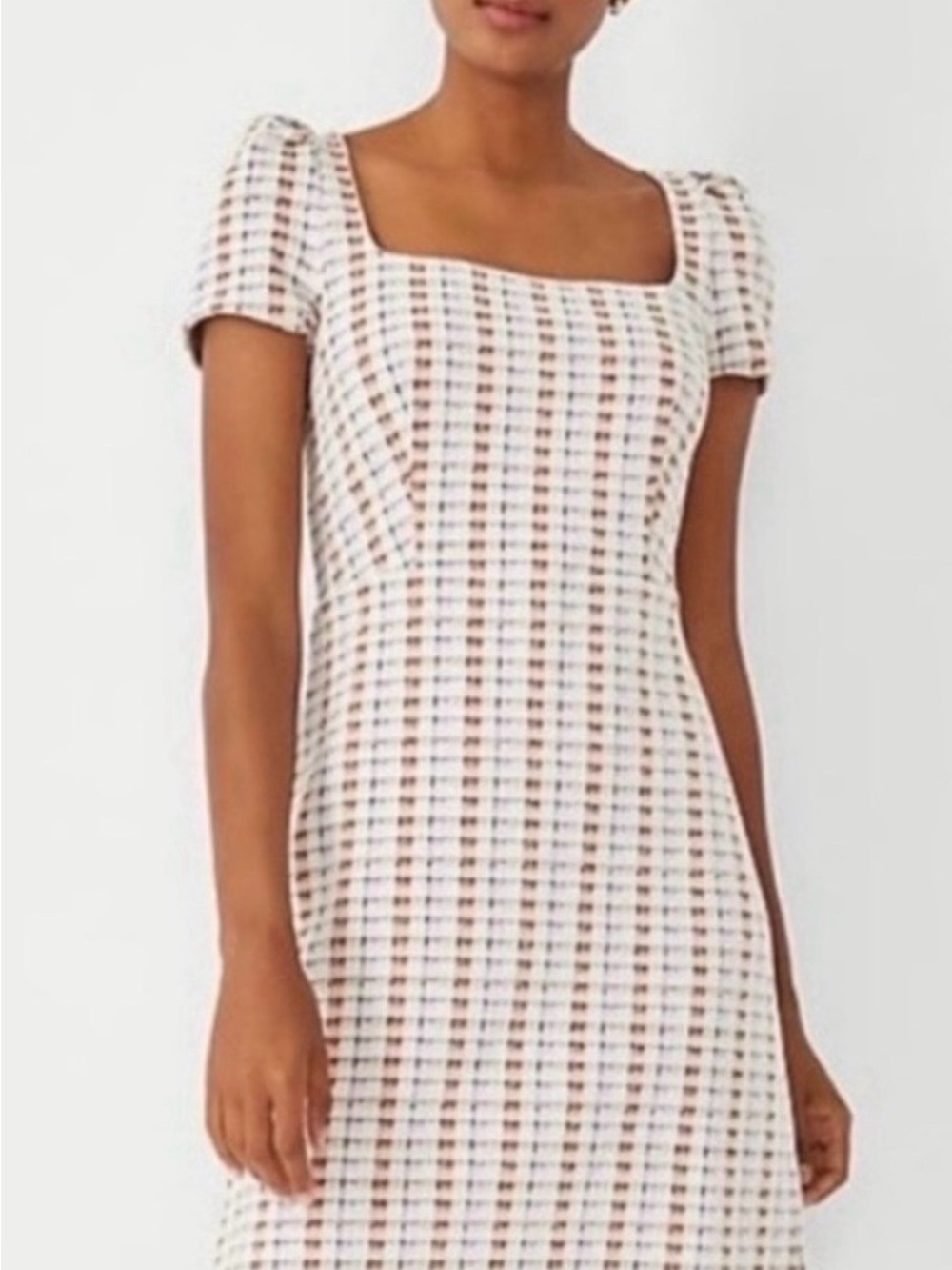 Ann Taylor square neck short leaved plaid dress 4 - Picture 2 of 6